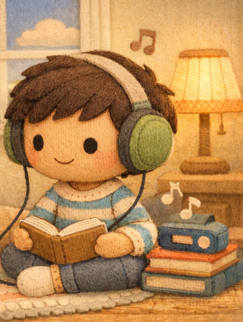 NEA KIDZ – Histoires audio éducatives pour enfants Illustration NEA KIDZ d’un jeune garçon écoutant une histoire audio dans un univers doux et rassurant.